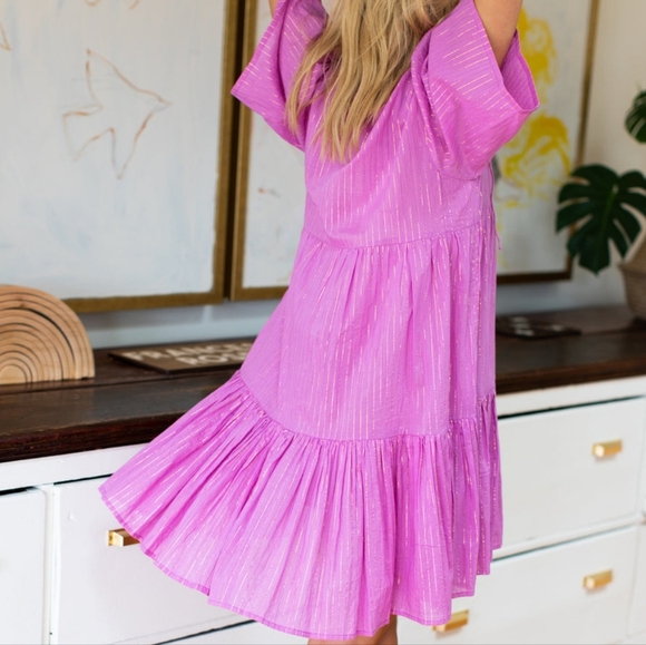 Emerson Fry Pink Lavender Lurex Isla Dress - Picture 2 of 10